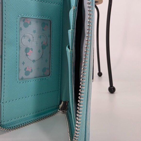 🎀 Disney Minnie Mouse Sequin Bow 🌈 Seafoam Pastel Tie Dye Loungefly Zip Wallet - Picture 7 of 8